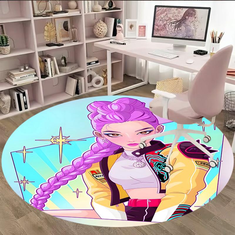 1pc KPop Demon Hunters RUMI5 Print Round Carpet Chair Round Carpet Suitable for Bedroom Living Room Home Decorative Carpet