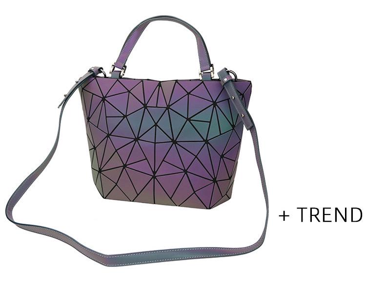 Set di Borse di Lusso Luminose Geometriche a Rombo da Donna - Secchiello in PU con Motivo a Diamante, Borse a Spalla e a Tracolla con Catena