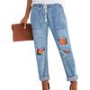 Womens High Waist Straight Leg Jeans Distressed Ripped Denim Pants Casual Daily Wear
