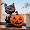 Spooky Fantasy Scene Props Halloween Black Cat Pumpkin Skull Resin Statue, Cute Decoration for Versatile Window Entrance Accents Indoor Outdoor
