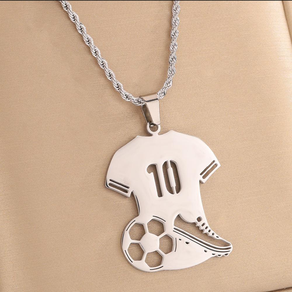 

World Cup Football No. 7 Jersey Titanium Steel Necklace Light Luxury Full Diamond No. 10 Jersey Pendant Stainless Steel Necklace