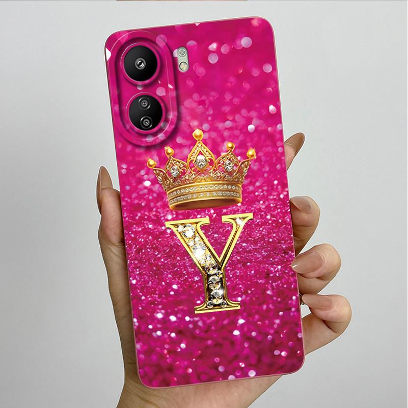 For Xiaomi Redmi 13C 4G Phone Case 13C Crown Initial Letter Silicone Soft Back Cover For Redmi 13C 13 C 4G Poco C65 Coque Capa