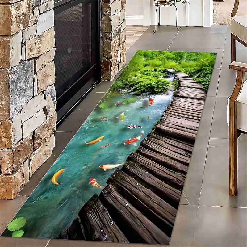 3D Visual Illusion Runner Rug Natural Landscape Print Entryway Carpet Water-absorbing and Non-slip Home Decoration Rug