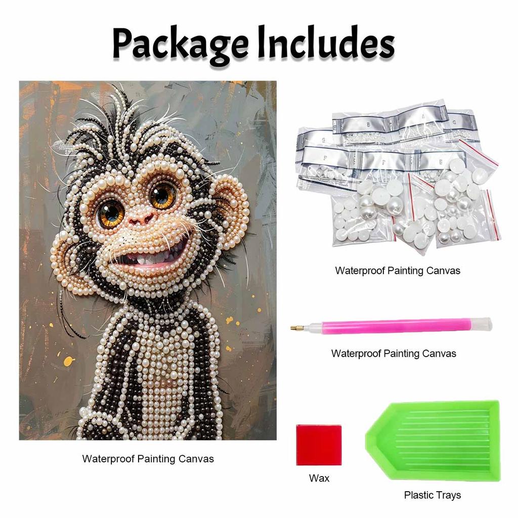 Stretched Frame Pearl Art Kit Cute Monkey Pattern DIY Sparkling Bead Canvas Relaxing Hobby Gift for Handicraft Enthusiasts Home Decor Art