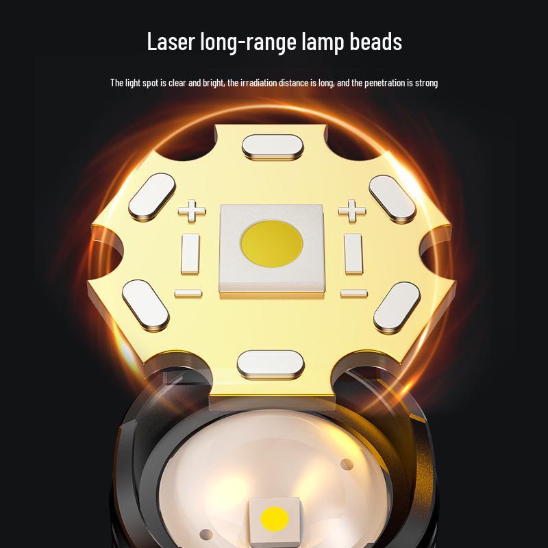 White Laser Flashlight with Telescopic Focus, LCD Display, Long Range, Rechargeable Battery, and Emergency Features