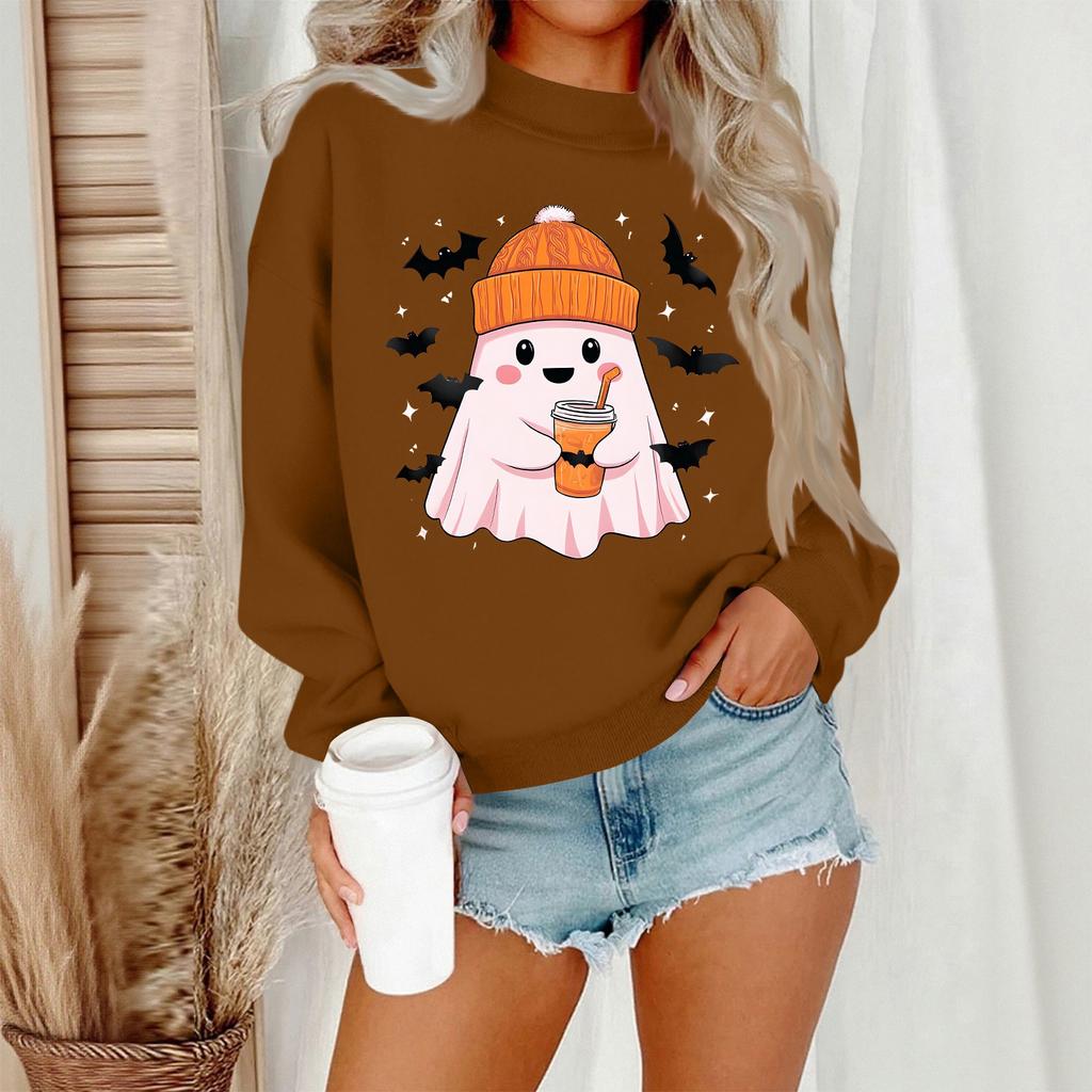 Women's Casual Fashion Round Neck Long Sleeve Halloween Printed Sweatshirt