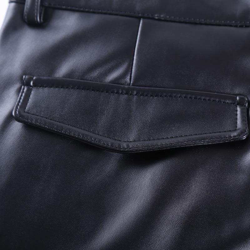 Men Slim Fit Korean Style Pu Leather Motorcycle Casual Long Pants