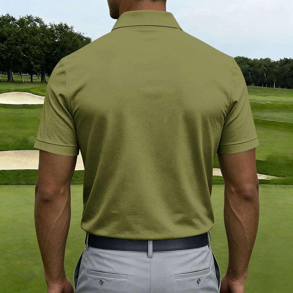 Men Short Sleeve Polo Shirt Classic Fit Button Down Collar Lightweight Breathable Knit Fabric for Business Casual Wear