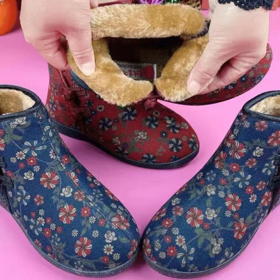 Soft-soled cotton boots winter velvet non-slip mother cotton shoes warm snow boots flat-soled old lady cotton shoes