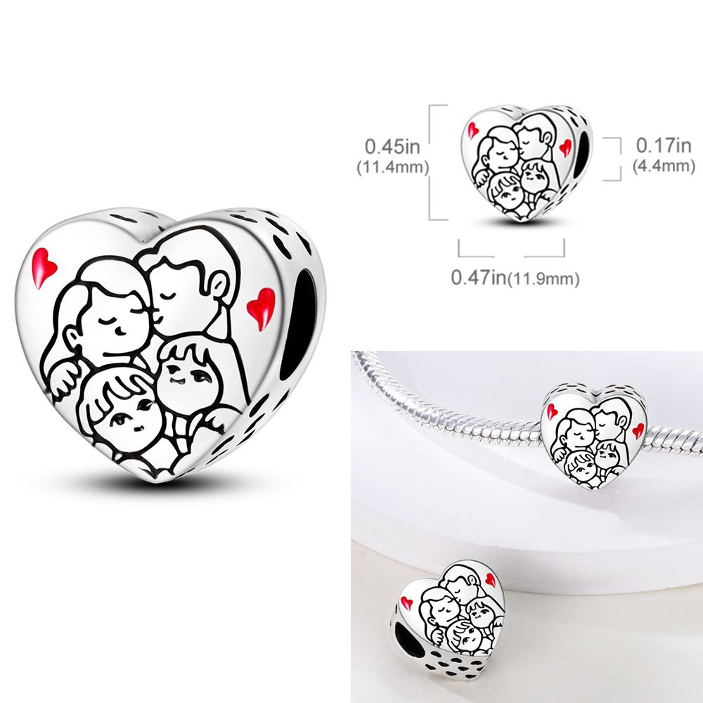 Copper Charms Love Mother Family Sister Heart Beads Fit Original Bracelet Diy Woman Jewelry Gift