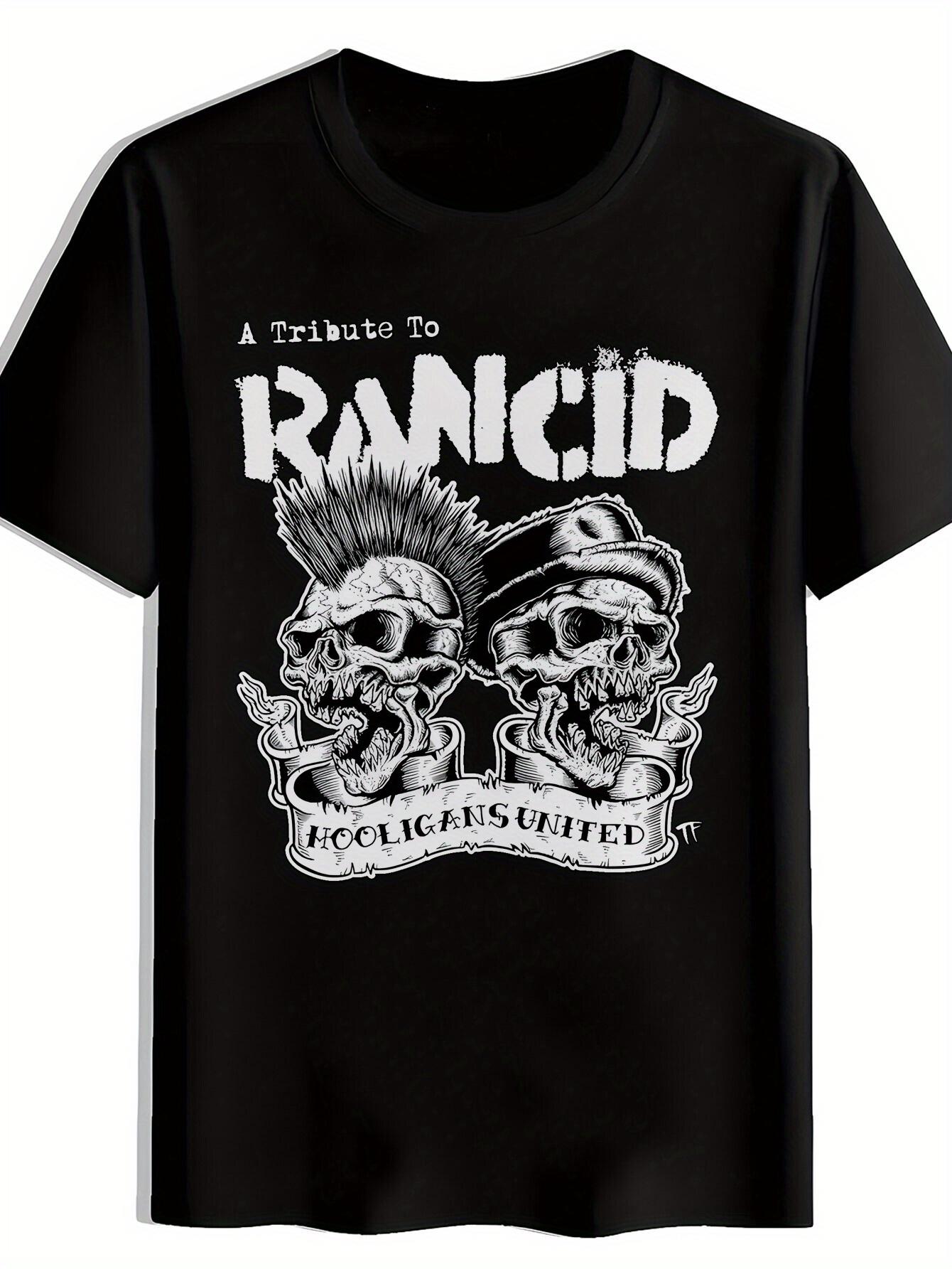 

Vintage Rock Band Graphic T-shirt - Black Short Sleeve Round Neck Tee with Rancid Tribute Design S