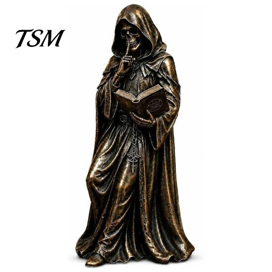 Hooded Harvester Sculpture Gothic Grim Reaper Bookshelf Statue, Dark Academia Shelf Decor, Vintage Spooky Occult Desktop Artistic Horror Figurine, B