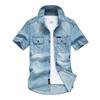 Herren Mehrere Taschen Denim Arbeitshemden Sommer Kurzarm Blaue Jeanshemden Hohe Qualität Herren Baumwolle Freizeithemden Größe