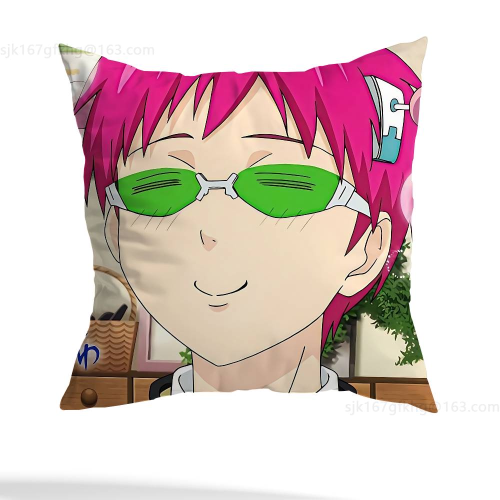 Anime Role S-Saiki K Chibi Pillow Case Square Double-Sided Printing Short Plush Sofa Cushion Cover Bedroom Bedside Pillow