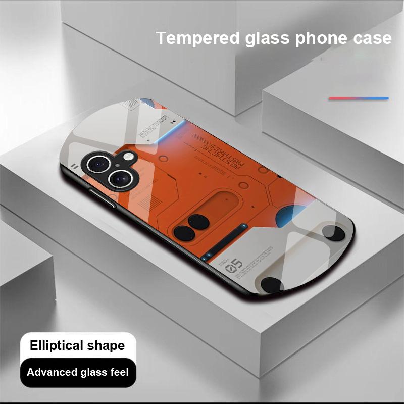 Machine Built-in For Apple IPhone 16 11 13 15 14 Pro Max 12 Mini 7 8 Plus XR X XS Elliptical Shaped Tempered Glass Phone Case