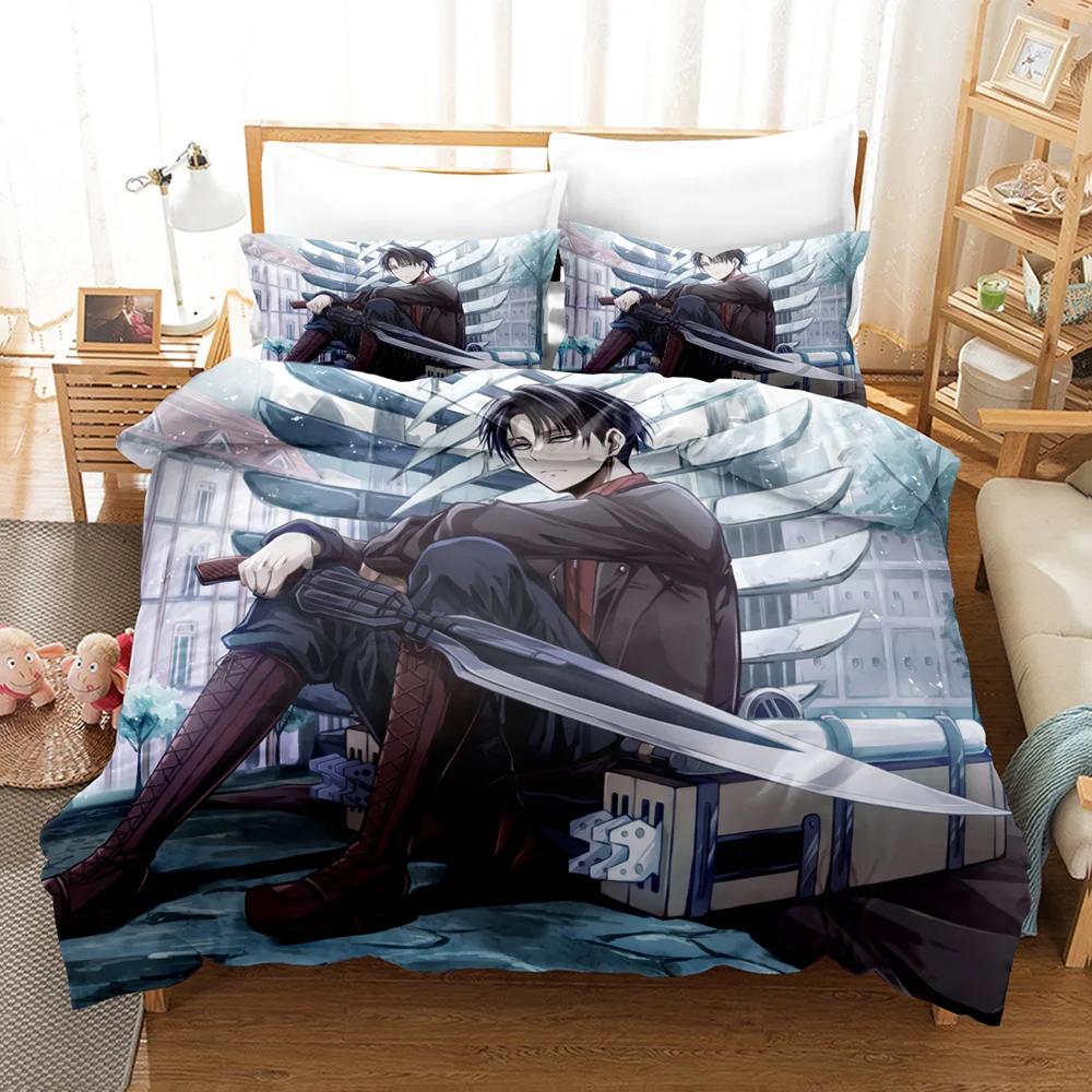 New Anime Attack On Titan Bedding Set Kawaii Loli Boy Duvet Cover 3D Print Japan Cartoon Bed Quilt Cover Pillowcase No Sheets