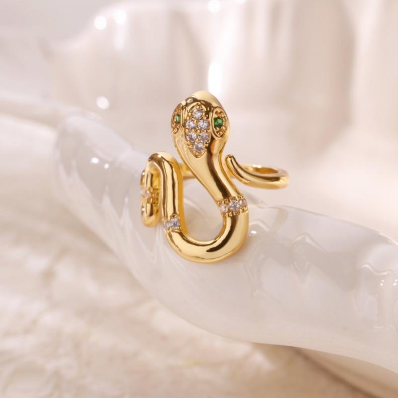 Sparkling Diamond Serpentine Index Finger Ring, Women's Real Gold-plated Micro-inlaid Zircon Niche Open Ring, Fashionable Light Luxury High-end Ring.