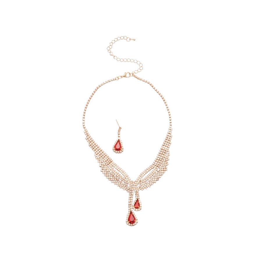 Exquisite Rhinestone Water Drop Tassel Necklace & Earring Set - Luxurious European & American Style