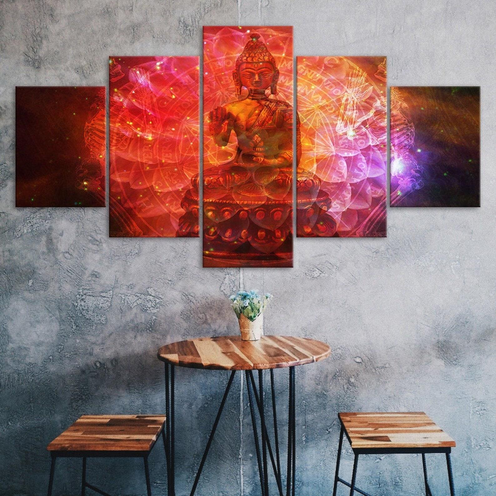 

Buddha Statue Mystic Cosmos Scenery 5 Piece Five Panel Wall Canvas Print Modern Art Poster Picture Home Decor Gift For Him Her 20X35 20X45 20X55CM
