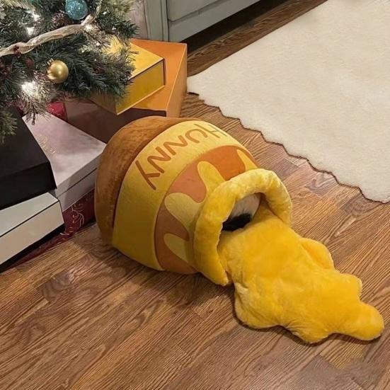 Honey Pot Katzenbett Winter Warm Katzenschlafsack Halbfest Cartoon Katze