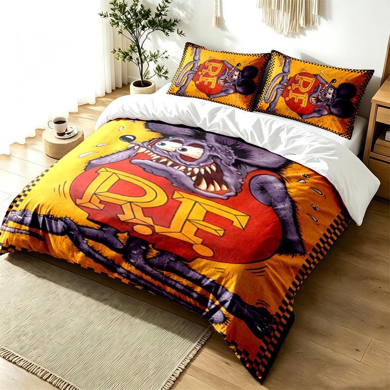 Rat Fink 3pc Duvet Cover Set Simple Modern Bedding Set Wrinkle Resistant Soft Fabric All Season Use a perfect gift