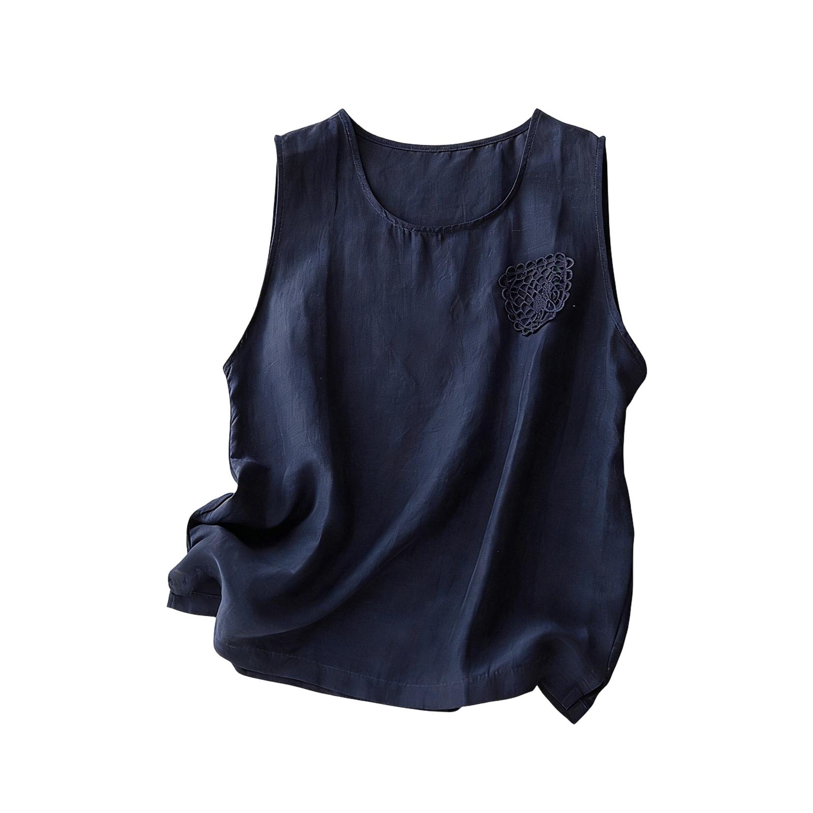 Women s Cotton And Linen Fashionable Loose Casual Sleeveless Vest XL тёмно-синий