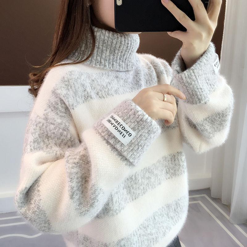 Vinter Turtleneck Genser Dame Pullover Løs Varm Bunnskjorte Dame