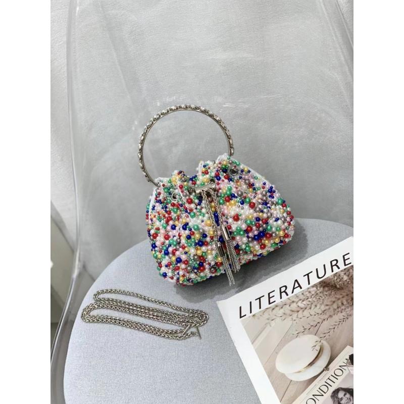 2026 Womens Crystal-Embellished Crossbody Bag Fringe Detail Small Square Shoulder No Top Handle