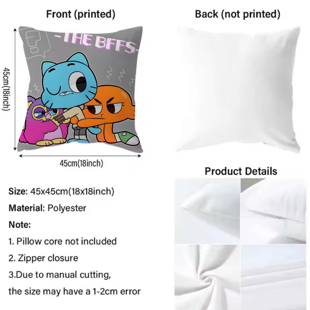 A-Animation The Amazing World of G-Gumball Cushion Cover Comfortable Reversible Pillow Cover Ideal for Car Sofa Bedroom & Beyond