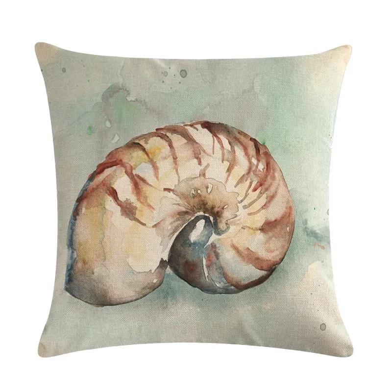 Newest Fashion Conch Starfish Shell Marine Life Linen Pillowcase Office Sofa Decorative Cushion Cover
