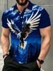 Men's Outdoor Short-Sleeve Polo Shirt, Available In Multiple Sizes, Men's Lapel Polo with Blue Background and Eagle Pattern Print, Men's Top, Slim