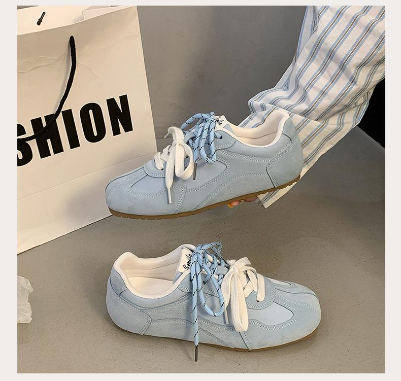 

Double lace-up fashion sports casual shoes women s 2025 spring breathable dopamine niche Forrest Gump shoes retro German training shoes 35 синий