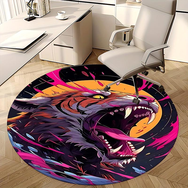 1pc Anime Design Tiger Head Round Carpet Office Chair Mat, Non Slip Rug for Home Decor, Living Room, Bedroom, Game Room, Festival Gift