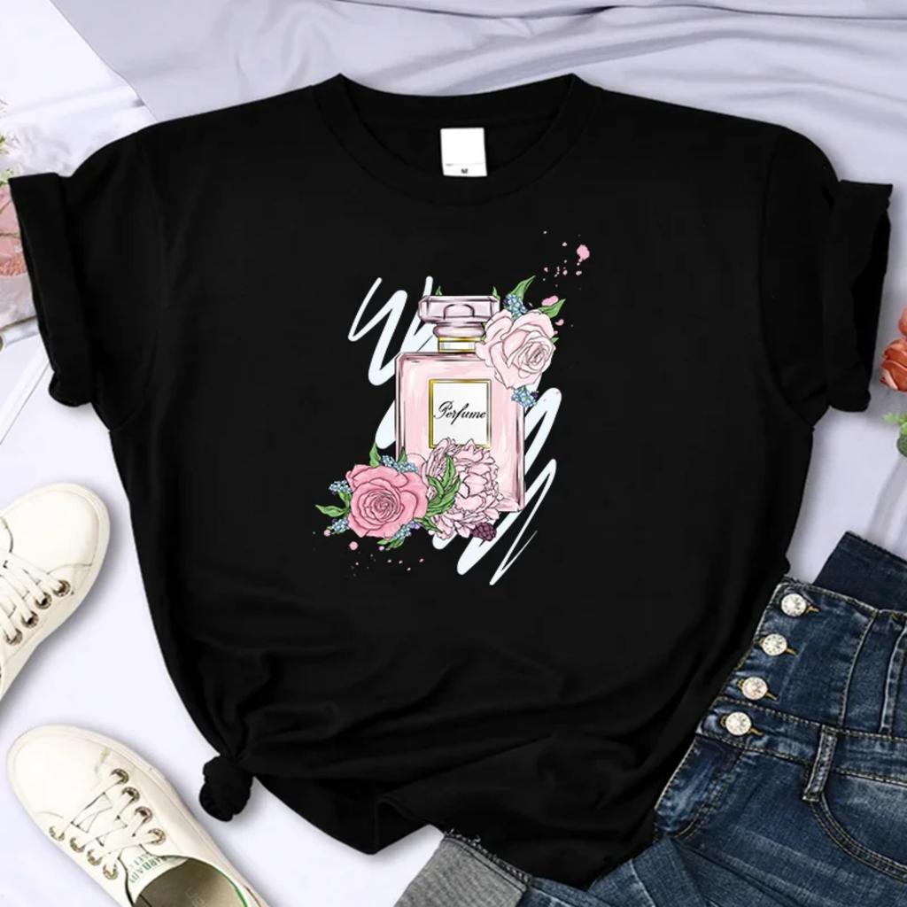 Luxury Brand Flower For Women's High-Quality Summer Printing T-shirt 100% Cotton Casual Oversized Y2k Personality Sleeve O-neck