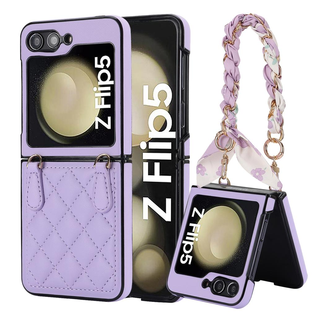Handheld Seidenschal Armband Armband Kette Ledertasche für Samsung Galaxy Z Flip 6 5 4 3 5G Z Flip6 Z Flip5 Z Flip4 Z Flip3 Lanyard Schutzhülle
