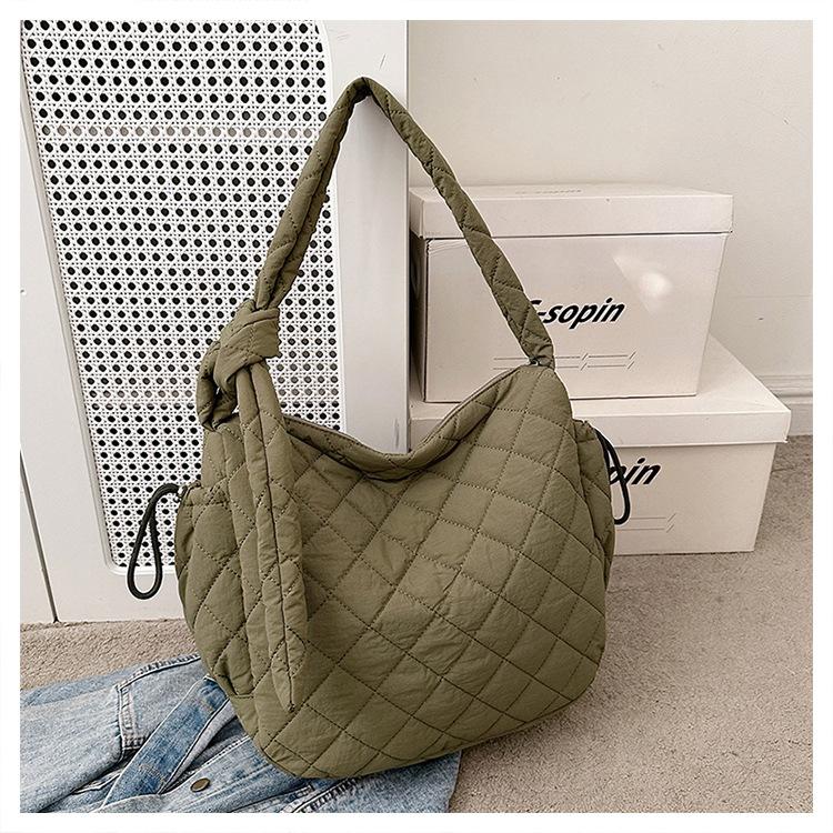 

Fashion diamond large-capacity tote bag women s new casual shoulder bag washed cloth trendy messenger bag One Size зелений