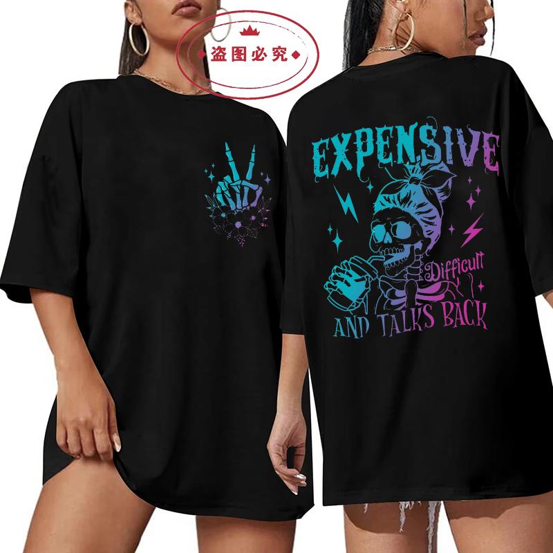 

Expensive Talks Back Vintage T Shirt Men Women Fashion Hip Hop T-shirts Harajuku Casual Oversized T-shirt Mom Skeleton Clothing 4XL