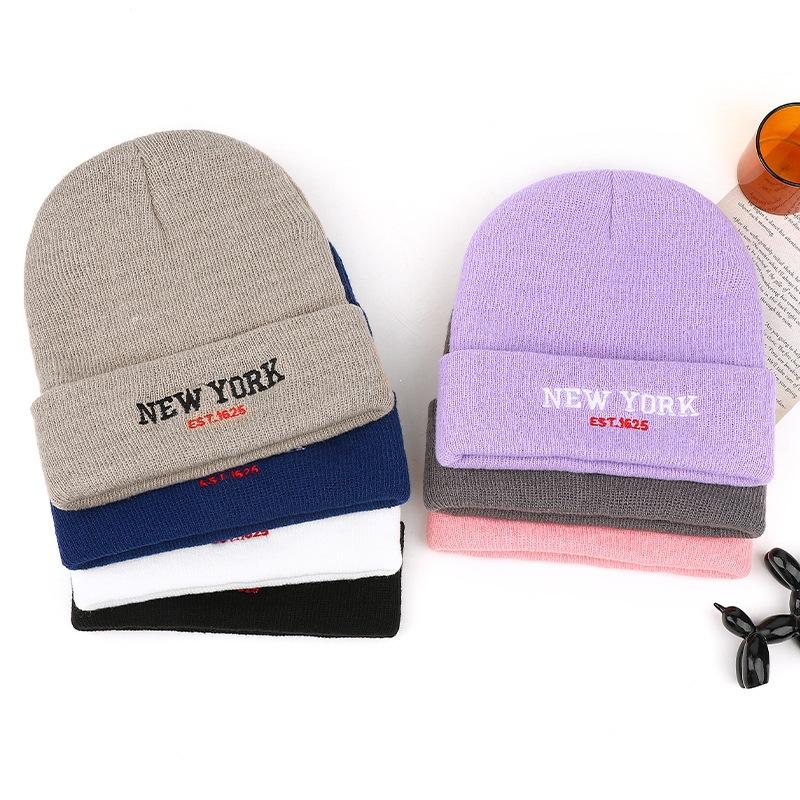 rkNewYo autumn and winter beanie hat letter embroidery versatile warm wool hat men's and women's knitted hat