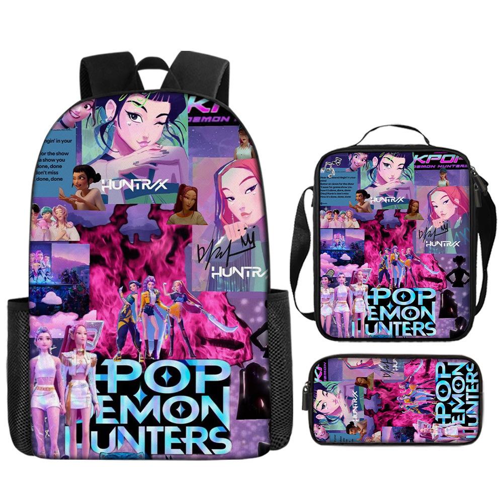 School Season Kpop Demon Hunters Student School Bag Girls Large Capacity Middle School Student Backpack Three-Piece Set