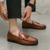 2024 High Quality Brand Men's Leather Casual Shoes Tassel Design Loafers Retro Brown Men's Driving Shoes Commuting Anti Slip