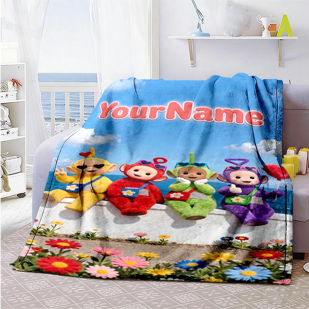 Teletubbies Customize Your Name Blanket Cozy Personalized Blanket Warmthful Decor Perfect for Chair Office Bed Living Room Four Seasons Universal