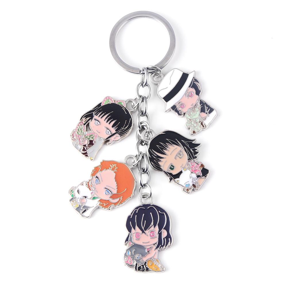 Anime Demon Slayer Metal Keychain Kimetsu No Yaiba Tanjirou Nezuko Agatsuma Zenitsu Figure Pendant Keyring Cosplay Jewelry