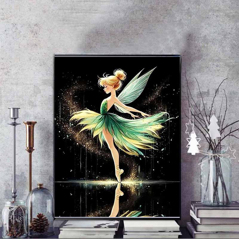 Disney 5D DIY Diamond Painting Tinker Bell and BalletStyle Art Illustration Full Round Diamond Mosaic Cartoon CrossStitch ArtPaintingforHomeDecoration