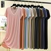 Damen V-Ausschnitt Kurzarm Modal Nachthemd Übergröße M-6XL Locker A-Linie Langes Schlafkleid Knitterfest Lässige Haus- und Lounge-Kleidung für den Sommer