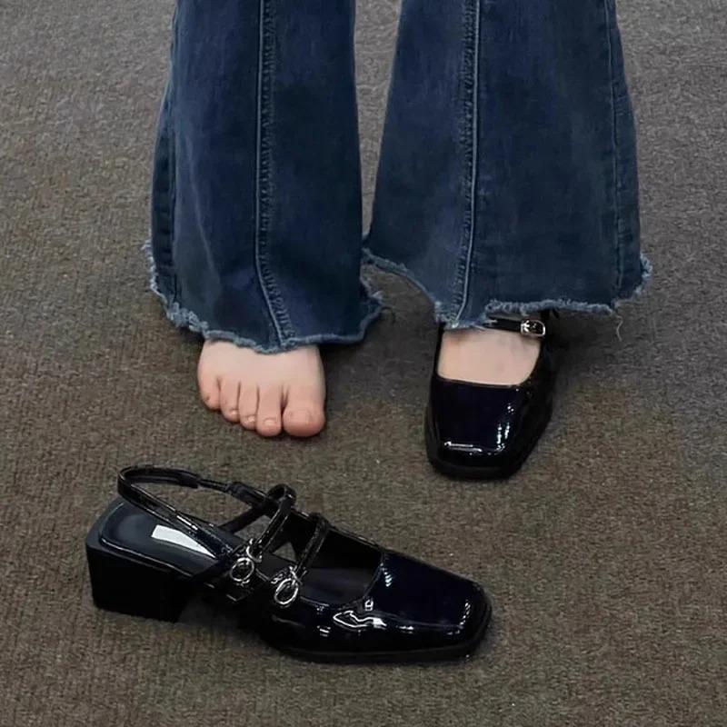 Retro Stil Sommer Dicke Ferse Damen Sandalen Mode Eckige Zehenpartie Slingbacks Schuhe Damen Elegant Partykleid Sandalen