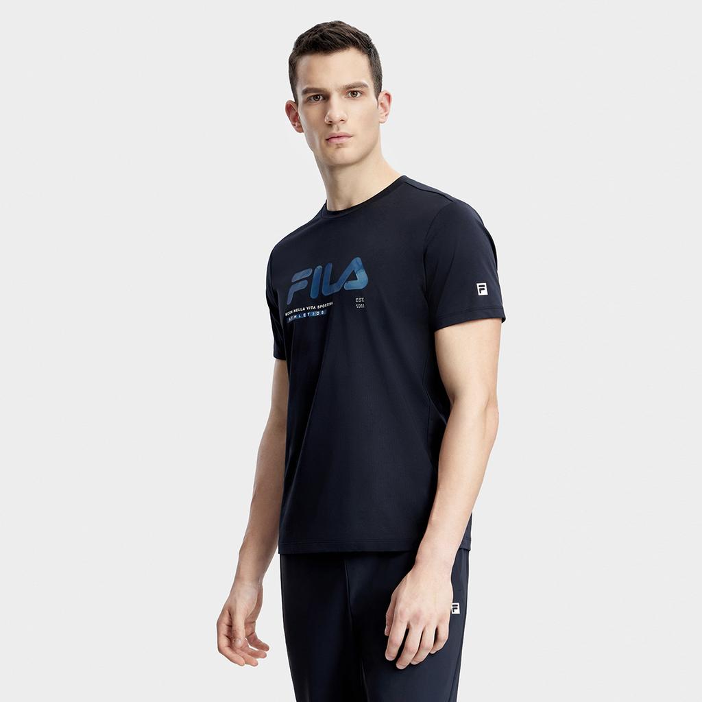 Fila Basic Minimalist Sports Fitness Cool Feeling Round Neck Short Sleeve T-Shirt Men Tops Deep-Black A11M331114F-BK