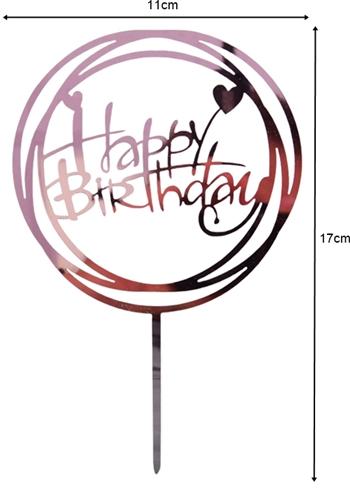 Happy Birthday Rose Gold Acrylic Circle Cake Topper