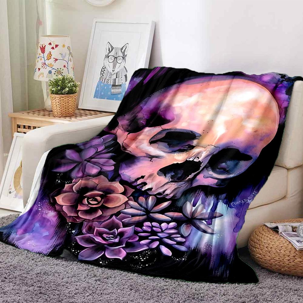 1PC Skull Flowers Print Blanket, Soft Throw Blanket - Warm & Cozy for Couch, Bed, Office, and Travel yy250912173