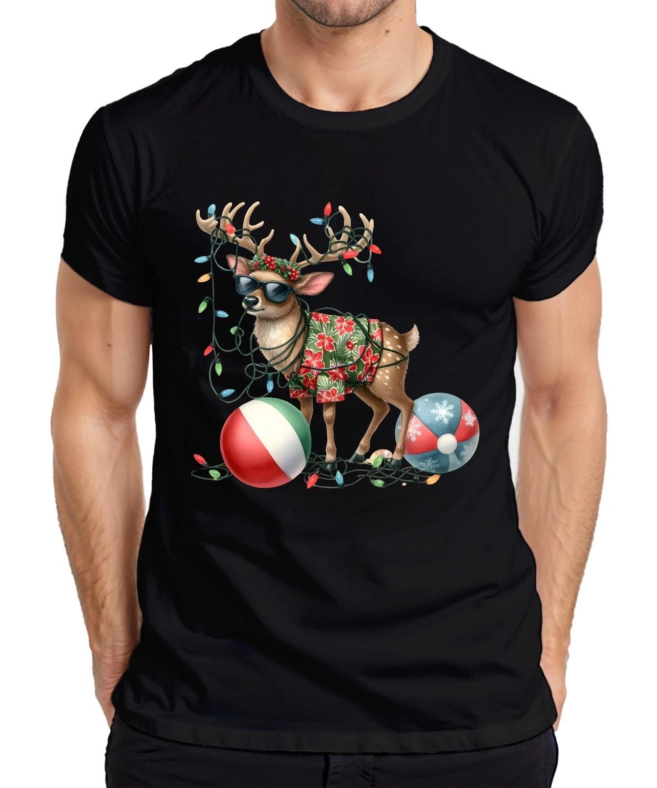 Lustiges Rentier Hawaii Hemd Weihnachten Sonnenbrille Beachball Herren T-Shirt L