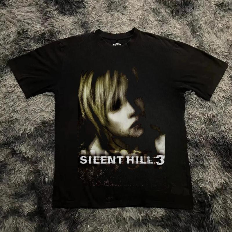 Silent Hill 2 3 TV-spel Svart Retro Spel T-shirt Tee Män Kvinnor Semester Ledig Kortärmad Tee Topp Lös T-shirt Sommar